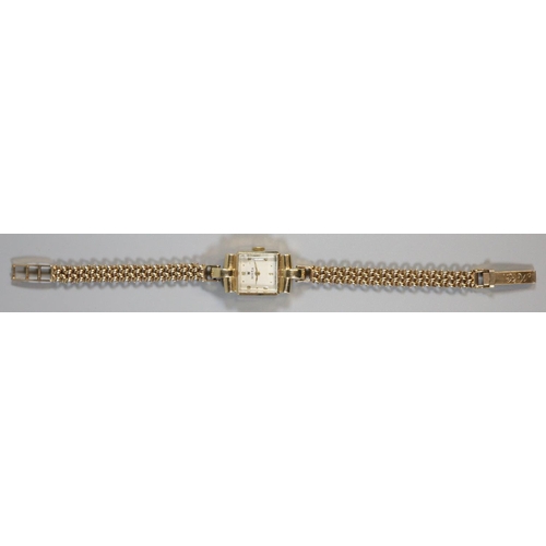 355 - Rolex 9ct gold Art Deco design square faced ladies bracelet wristwatch having spot and Arabic numera... 