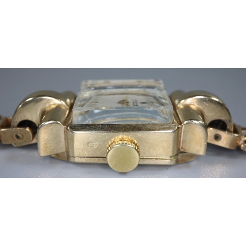 355 - Rolex 9ct gold Art Deco design square faced ladies bracelet wristwatch having spot and Arabic numera... 