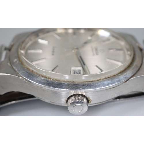 358 - Omega stainless steel automatic gents wristwatch having silvered face with baton numerals and date a... 