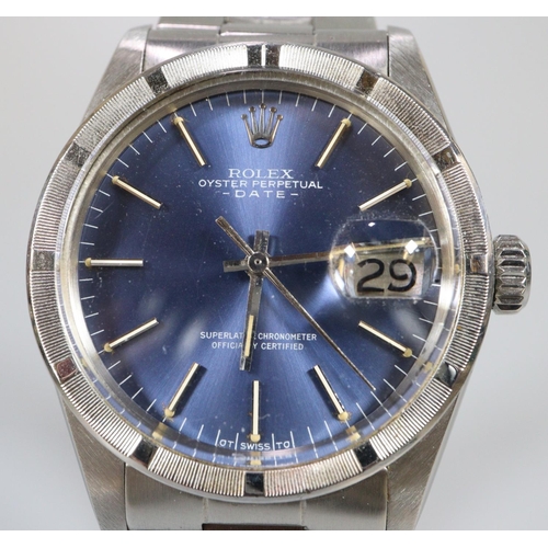 362 - Rolex Oyster Perpetual 1501stainless steel bracelet wristwatch , No. 4414662, having blue face with ... 