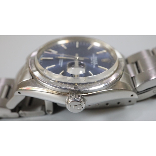 362 - Rolex Oyster Perpetual 1501stainless steel bracelet wristwatch , No. 4414662, having blue face with ... 