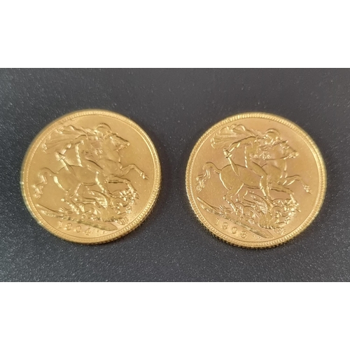 365 - Two gold full sovereigns dated 1904 and 1908. (2)
(B.P. 21% + VAT)