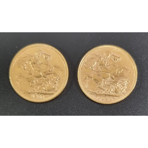 376 - Two Victorian gold full sovereigns dated 1877 and 1892.  (2)  (B.P. 21% + VAT)