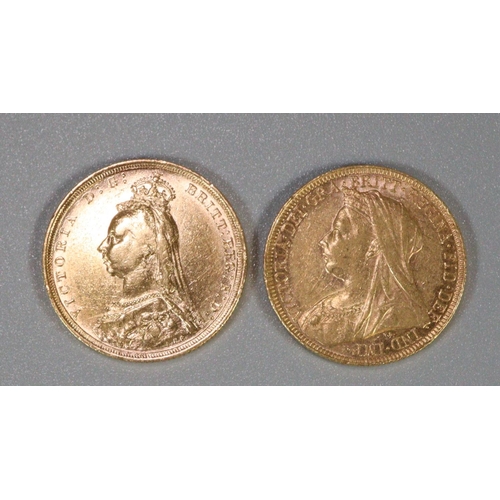 378 - Two Victorian full gold sovereigns dated 1889 and 1896 (2)   (B.P. 21% + VAT)