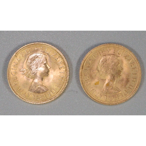 379 - Two gold full sovereigns dated 1957 and 1963.  (2)   (B.P. 21% + VAT)