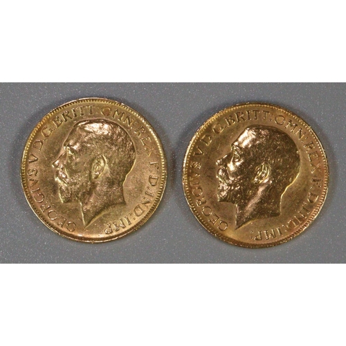 381 - Two full gold sovereigns dated 1927 and 1928.  (2)  (B.P. 21% + VAT)