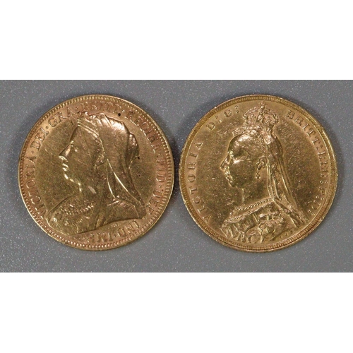 382 - Two Victorian full gold sovereigns dated 1888 and 1896.  (2)   (B.P. 21% + VAT)