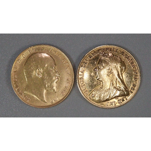 383 - Two gold full sovereigns dated 1900 and 1910.  (2)  (B.P. 21% + VAT)