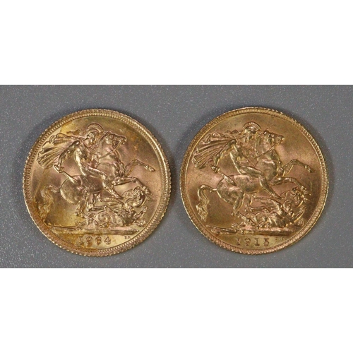 392 - Two gold full sovereigns dated 1915 and 1964. (2)
(B.P. 21% + VAT)