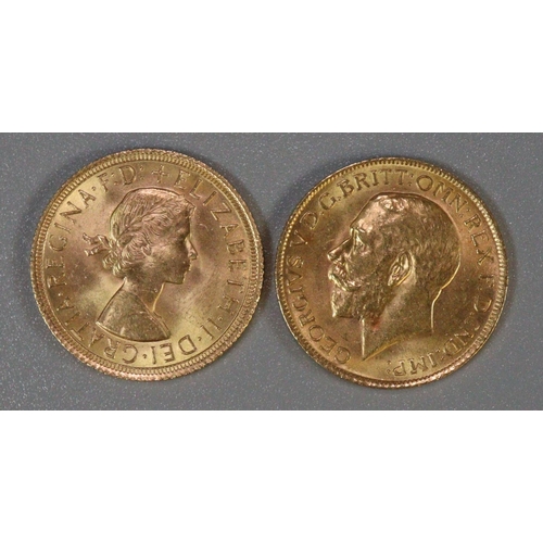 392 - Two gold full sovereigns dated 1915 and 1964. (2)
(B.P. 21% + VAT)