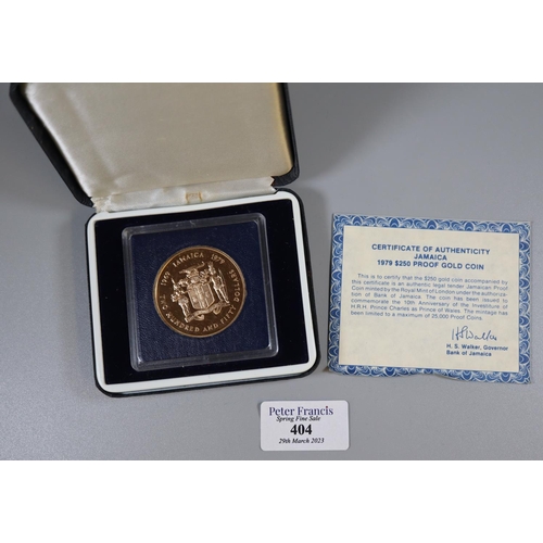 404 - Jamaica 10th Anniversary of Investiture of Prince Charles 1969-1979, $250 gold proof coin, limited e... 