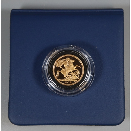 409 - 1979 gold full sovereign in original box and plastic capsule.
(B.P. 21% + VAT)