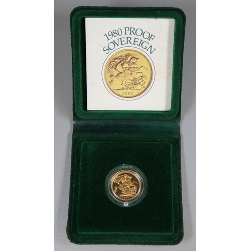 413 - 1980 full gold proof sovereign in original box by the Royal Mint, in plastic capsule. 
(B.P. 21% + V... 