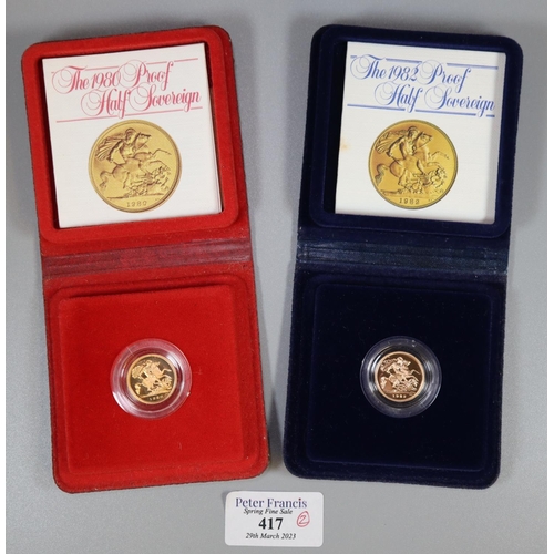 417 - The 1980 gold proof half sovereign, together with the 1982 gold proof half sovereign. Both with orig... 