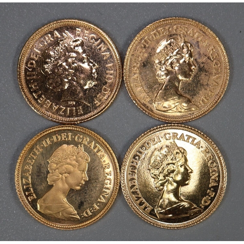 418 - Four half gold sovereigns dated 1980, 1982 x2 and 2004.   (B.P. 21% + VAT)