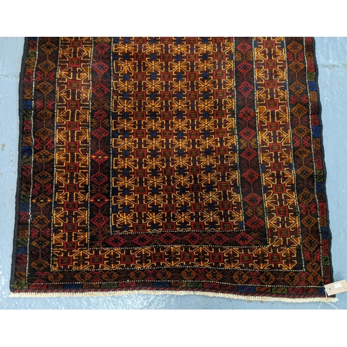 430 - Rich brown ground fine woven Afghan Belluchi nomadic full pile rug.  177x11cm approx.   (B.P. 21% + ... 