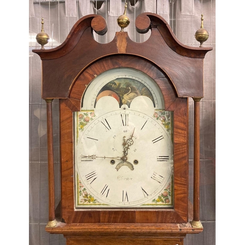 61 - Early 19th century North West of England oak eight day long case clock, having broken swan neck pedi... 