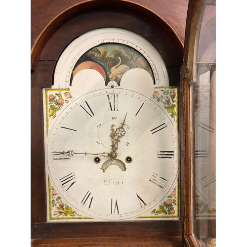 61 - Early 19th century North West of England oak eight day long case clock, having broken swan neck pedi... 