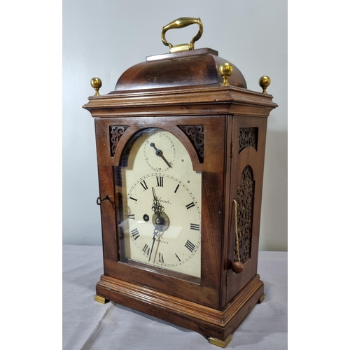 67 - Early 19th century mahogany bracket clock by 'Bland of London', having caddy top with brass folding ... 