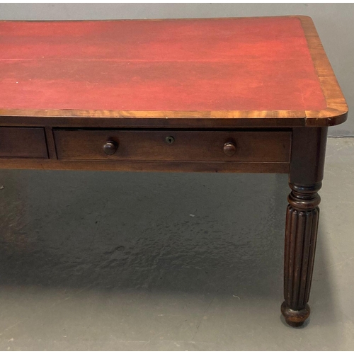 7A - Victorian mahogany library/partners desk, the leather inset and moulded top above an arrangement of ... 