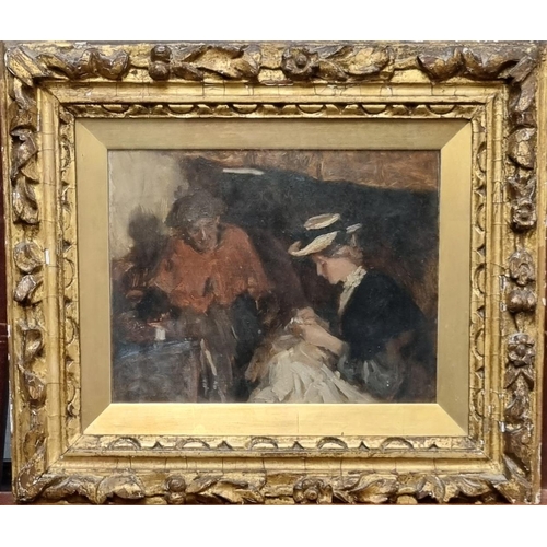 80 - Henry Thomas Schafer R.B.A (British 1854-1922), 'Helping Granny', signed, oils on board. 22 x 26cm a... 