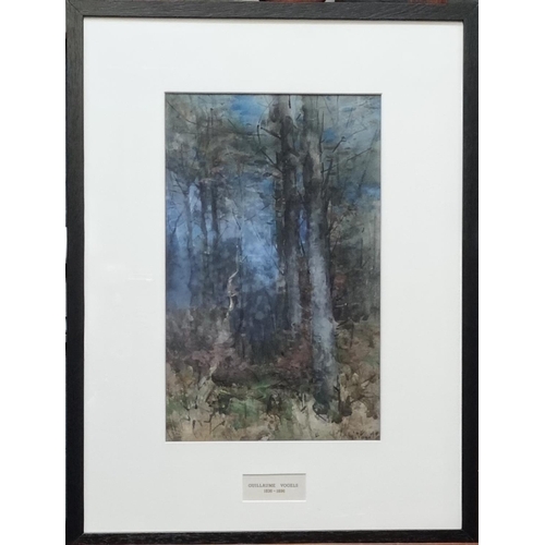 83 - Guillaume Vogels (Belgian 1836-1896), atmospheric misty woodland scene, signed, watercolours. 40 x 2... 