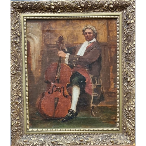 84 - British School (19th Century), portrait of a cellist in 18th Century dress, oils on canvas. 30 x 25c... 