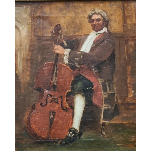 84 - British School (19th Century), portrait of a cellist in 18th Century dress, oils on canvas. 30 x 25c... 