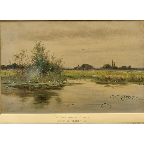 85 - Robert Winchester Fraser (British 1848-1906), 'Nr Worlington, Suffolk', a river landscape with dista... 