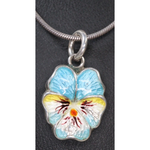 291 - A silver and enamel double sided pansy necklace.
(B.P. 21% + VAT)