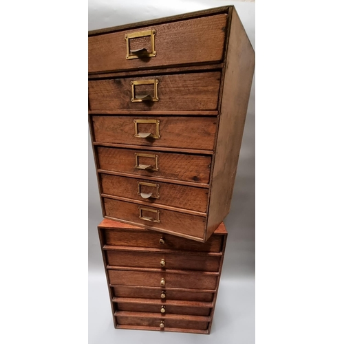 114 - Early 20th century table top pine six drawer filing cabinet together with a six drawer filing cabine... 