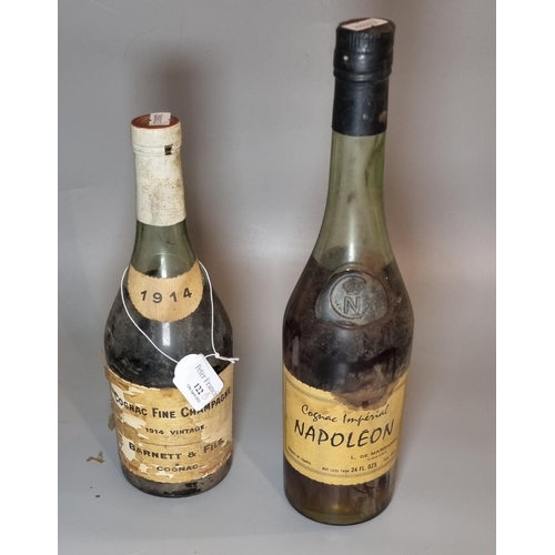 122 - Bottle of 1914 vintage Cognac Fine Champagne, Barnett & Fils together with a Napoleon Cognac Imperia... 