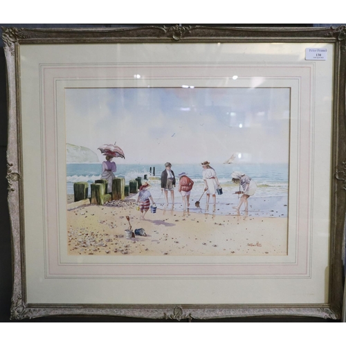 130 - A W Smith, figures on a beach, signed, watercolours.  30x40cm approx.  Washline mount, framed and gl... 