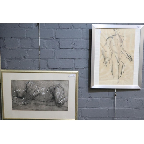 135 - British School (20th century), male nude studies, pastels.  27x50cm approx and 48x30cm approx.  Fram... 