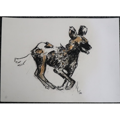 136 - Mike Brightman (20th century South African), 'Juvenile Wild Dog', signed.  Pastels.  32x45cm approx.... 