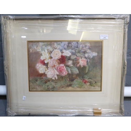 139 - A Winter-Shaw (British 20th century), 'A basket of roses', signed with initials.  Watercolours.  26x... 