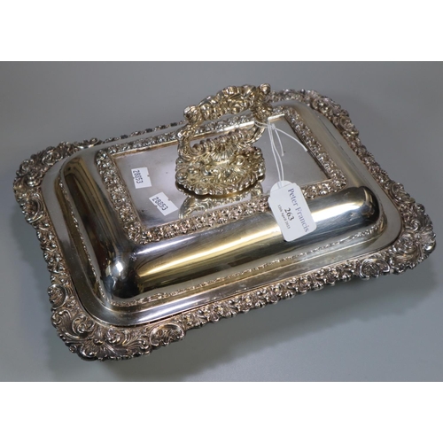 263 - Good quality Victorian silver plated entree dish and cover, together with a collection of ornate mot... 