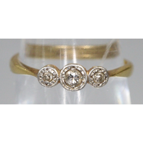 272 - Diamond three stone ring.  RIng size J&1/2.  Approx weight 2 grams.
(B.P. 21% + VAT)