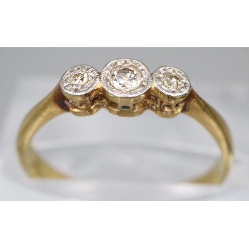 272 - Diamond three stone ring.  RIng size J&1/2.  Approx weight 2 grams.
(B.P. 21% + VAT)