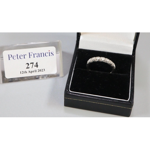 274 - Diamond half eternity style ring.  Ring size M&1/2.   Approx weight 3.9 grams.
(B.P. 21% + VAT)