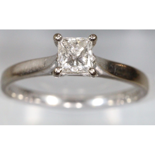 275 - Diamond solitaire ring.  Princess cut diamond set in 18ct white gold.  Ring size L.  Approx weight 2... 