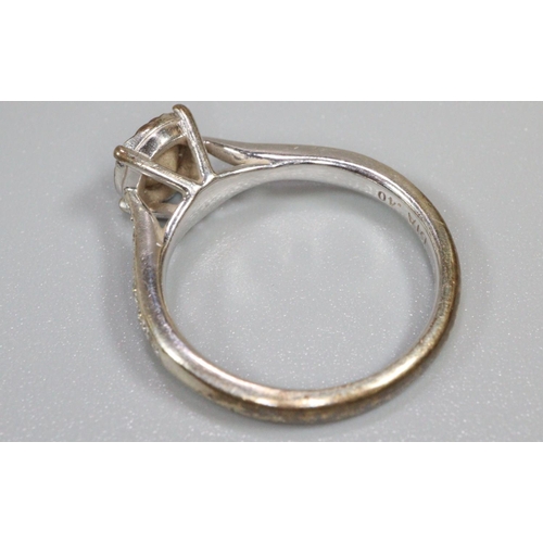 289 - Diamond solitaire ring set in 9ct white gold with diamond shoulders.  Ring size K.  Approx weight 2.... 