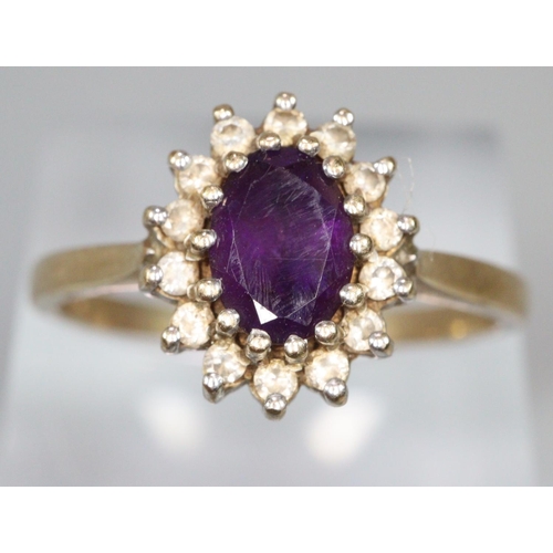 290 - Amethyst cluster ring set in 9ct gold.  Ring size U&1/2.  Approx weight 3.2 grams.
(B.P. 21% + VAT)