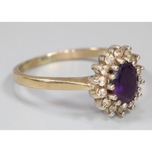 290 - Amethyst cluster ring set in 9ct gold.  Ring size U&1/2.  Approx weight 3.2 grams.
(B.P. 21% + VAT)