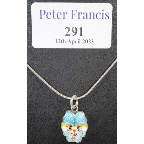 291 - A silver and enamel double sided pansy necklace.
(B.P. 21% + VAT)