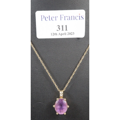 311 - Amethyst pendant set in  9ct gold with a 9ct gold chain.  Approx weight 2.8 grams.
(B.P. 21% + VAT)