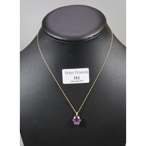 311 - Amethyst pendant set in  9ct gold with a 9ct gold chain.  Approx weight 2.8 grams.
(B.P. 21% + VAT)