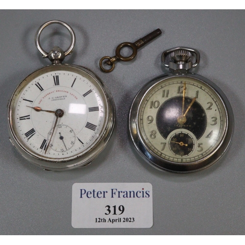 319 - Silver open faced key wind lever pocket watch, the Roman face with seconds dial, marked the Express ... 