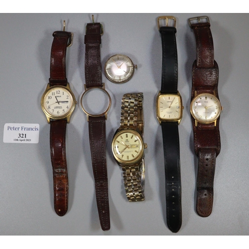 321 - Selection of vintage and other gentleman's wristwatches, to include: Nivada gentleman's 9ct gold wat... 