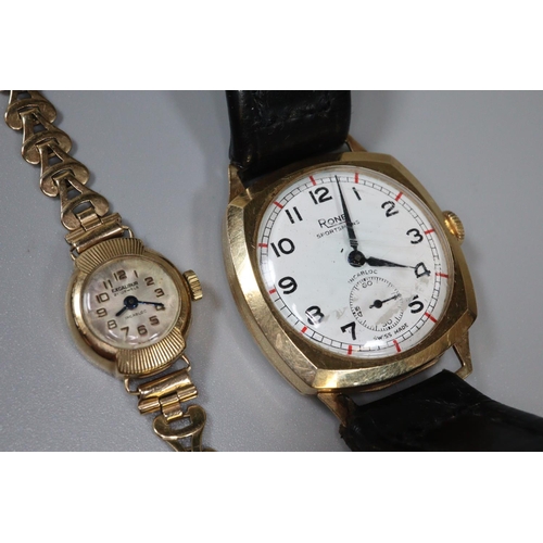 323A - Gentleman's 9ct gold Rone 'Sportsman' gold wristwatch with Arabic face having seconds dial on leathe... 